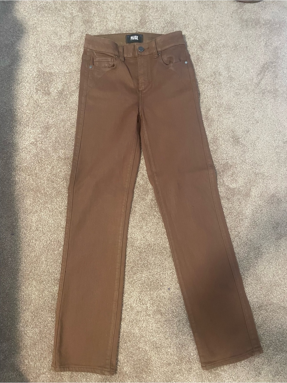 PAIGE Women's coated Chestnut Brown Straight-Leg Jeans